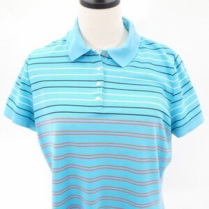 Nike Golf‎ Dri-Fit XL Teal Stripd Metal Snap Buttons Collared Polo Short Sleeve
